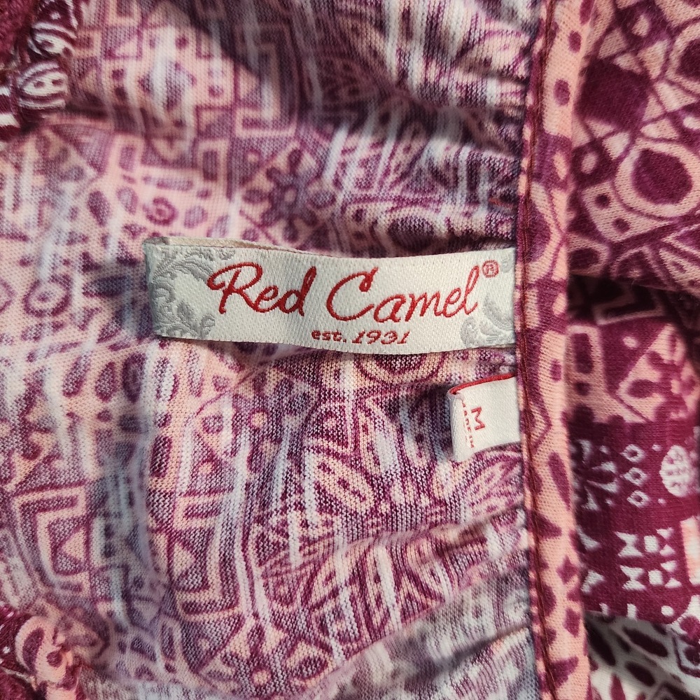 RED CAMEL Size Medium 100% Cotton Beaded Pleated Geometric Pink Floral Blouse - Picture 9 of 10